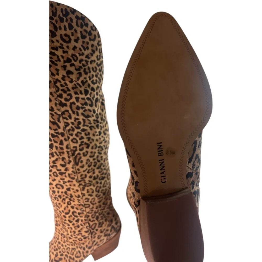 Gianni Bini COLBBIYE Leopard Boots SZ 8.5 Leather Over the Knee New in box
